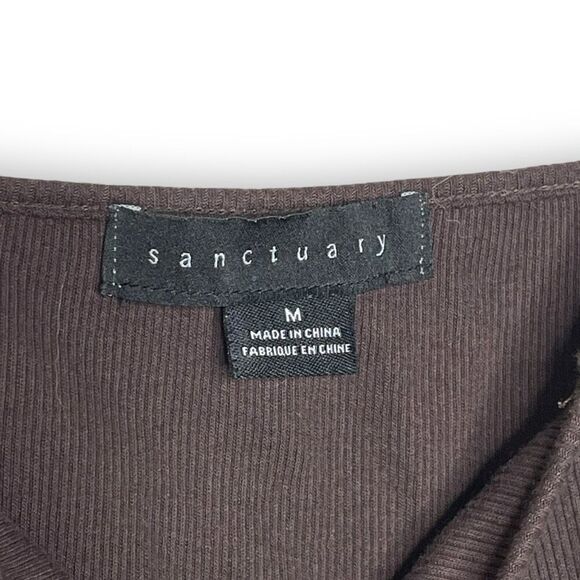Sanctuary Brown Ribbed Button Up Square Neck Stretchy Tank Top Women’s Medium - Picture 8 of 10